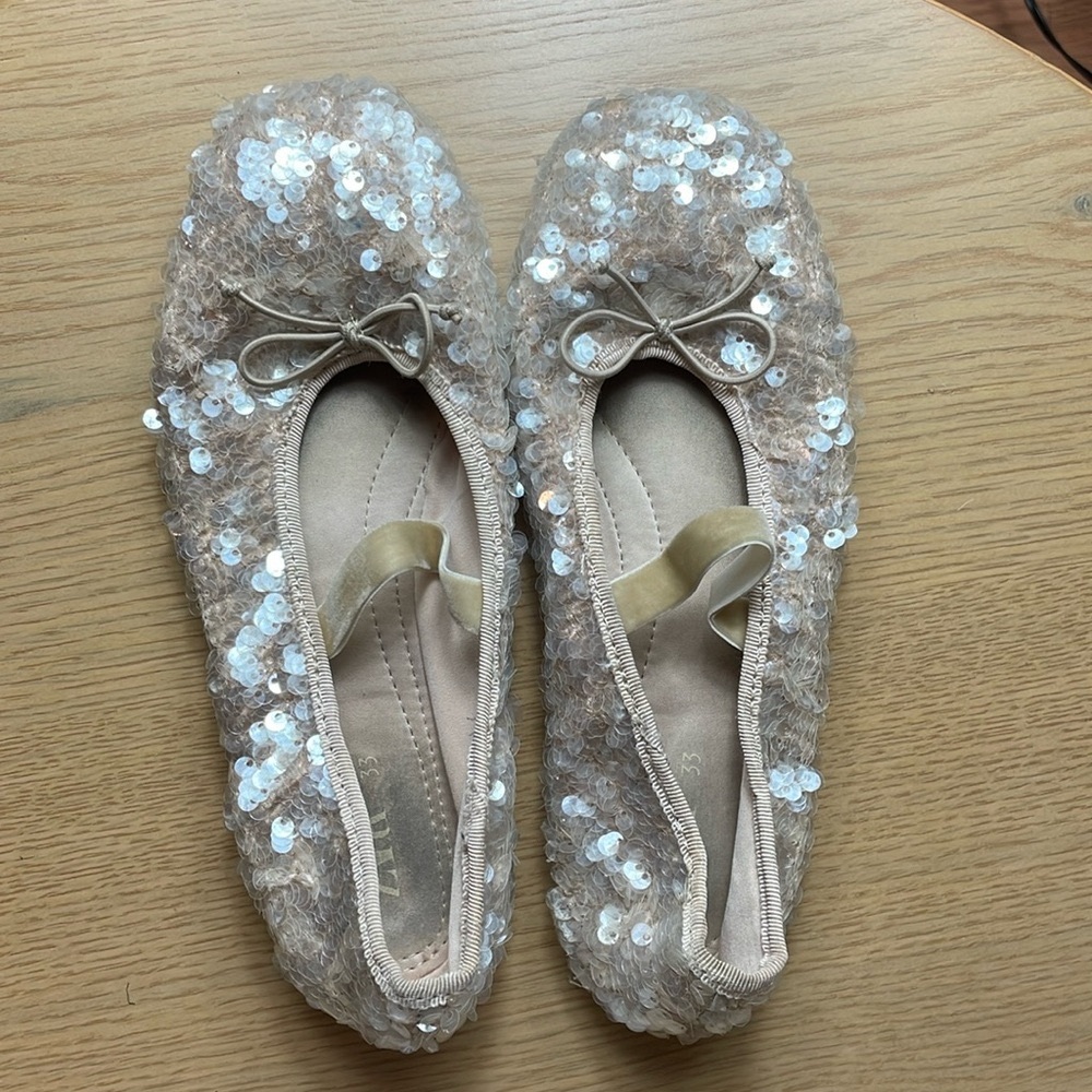 Zara Kids Cream Sequin Mary Jane Flats